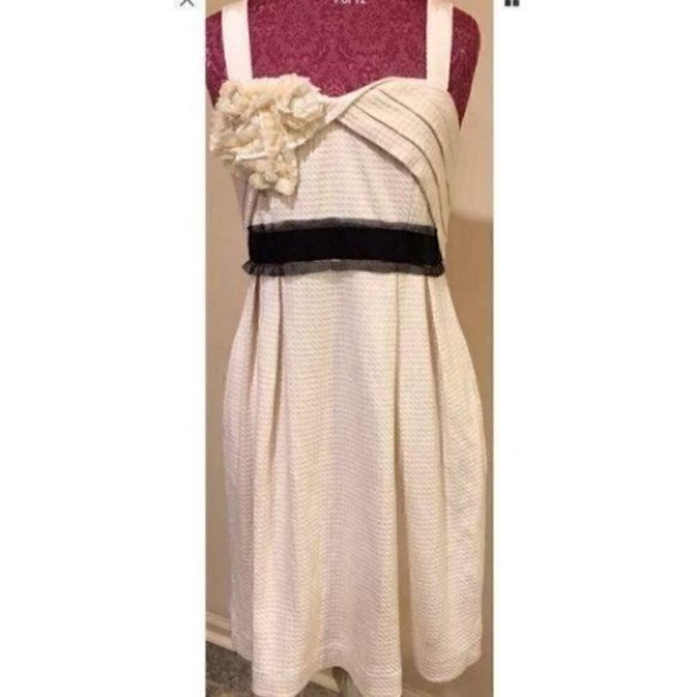 Deletta Dress Beige Black Floral Size Medium - Picture 3 of 11